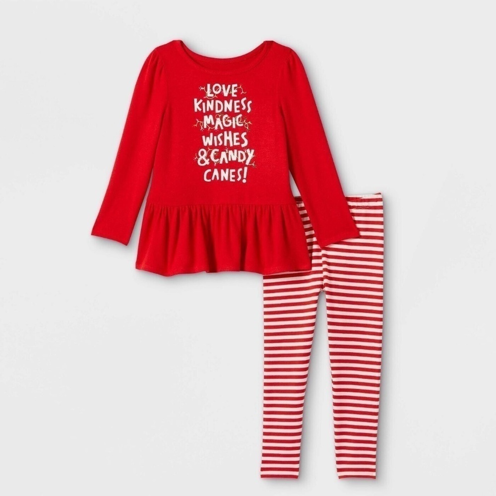 Bundle 2 Christmas Baby Girl Long Sleeve Top & Leggings Sets Cat & Jack Size 18M